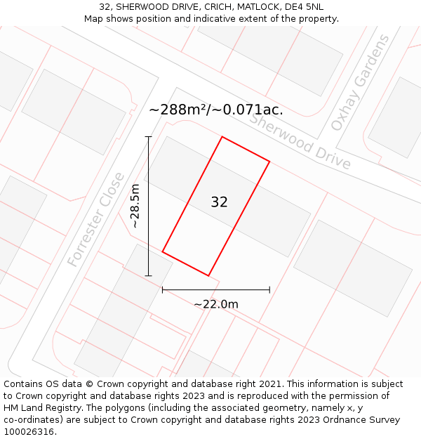 32, SHERWOOD DRIVE, CRICH, MATLOCK, DE4 5NL: Plot and title map