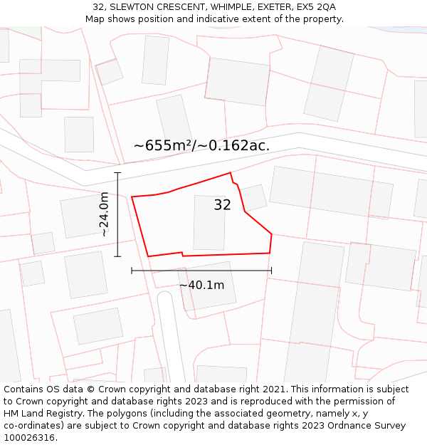 32, SLEWTON CRESCENT, WHIMPLE, EXETER, EX5 2QA: Plot and title map