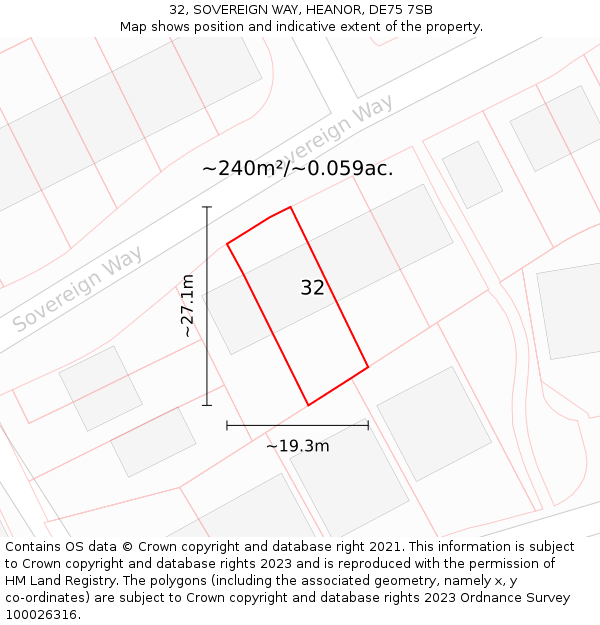 32, SOVEREIGN WAY, HEANOR, DE75 7SB: Plot and title map