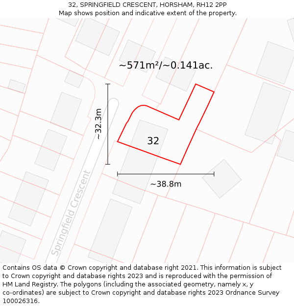 32, SPRINGFIELD CRESCENT, HORSHAM, RH12 2PP: Plot and title map