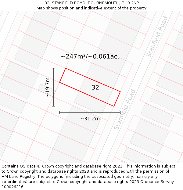 32, STANFIELD ROAD, BOURNEMOUTH, BH9 2NP: Plot and title map