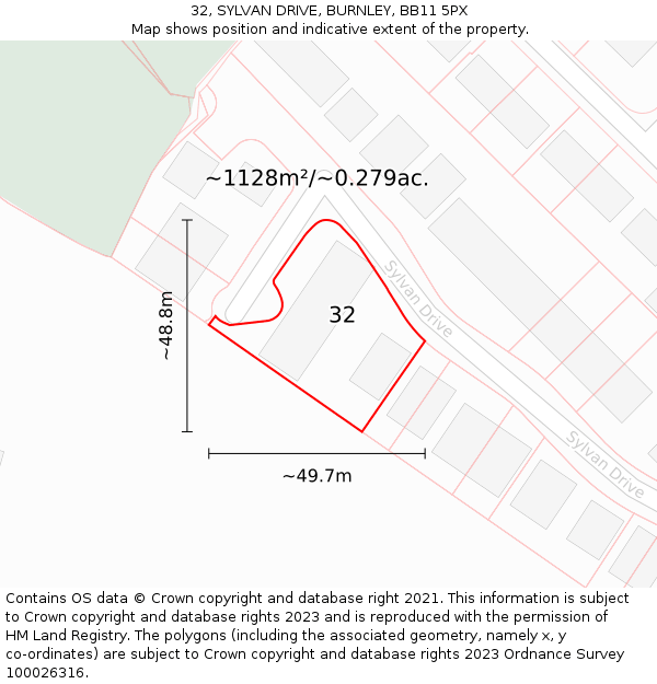 32, SYLVAN DRIVE, BURNLEY, BB11 5PX: Plot and title map