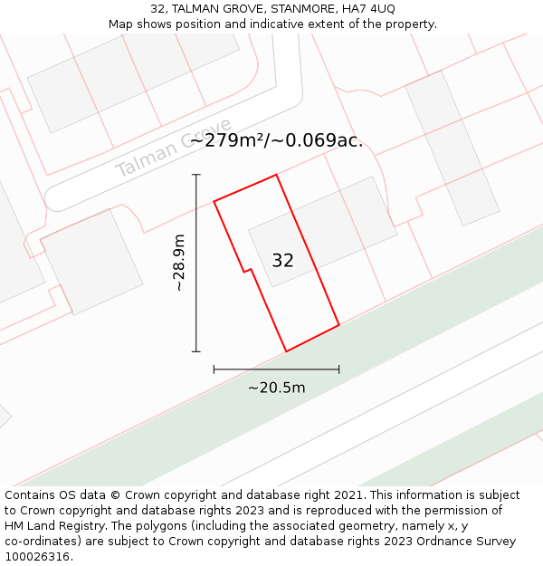 32, TALMAN GROVE, STANMORE, HA7 4UQ: Plot and title map