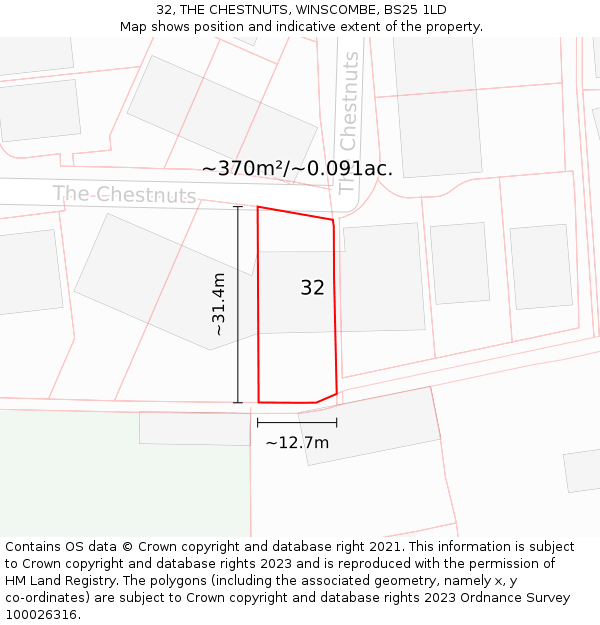 32, THE CHESTNUTS, WINSCOMBE, BS25 1LD: Plot and title map