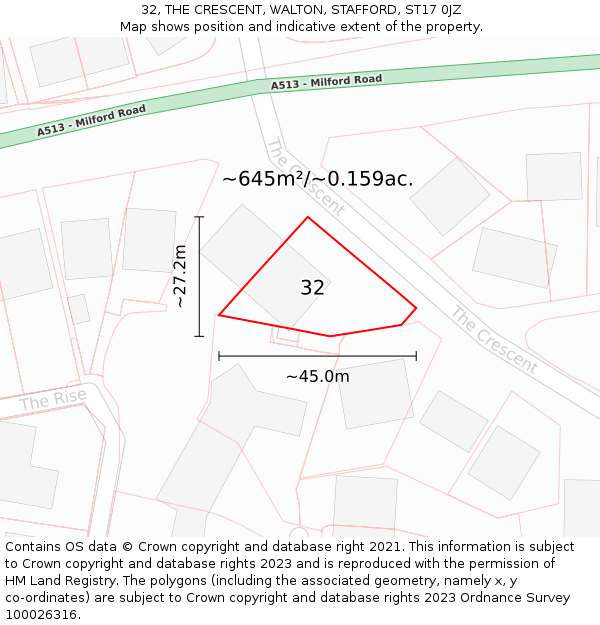 32, THE CRESCENT, WALTON, STAFFORD, ST17 0JZ: Plot and title map