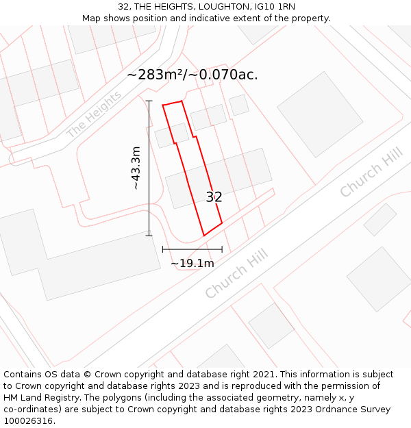 32, THE HEIGHTS, LOUGHTON, IG10 1RN: Plot and title map