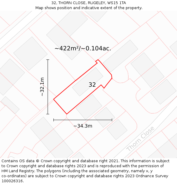 32, THORN CLOSE, RUGELEY, WS15 1TA: Plot and title map