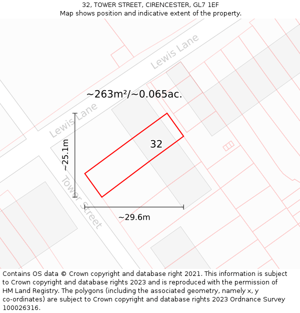 32, TOWER STREET, CIRENCESTER, GL7 1EF: Plot and title map