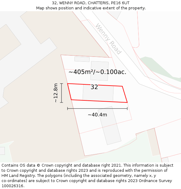 32, WENNY ROAD, CHATTERIS, PE16 6UT: Plot and title map