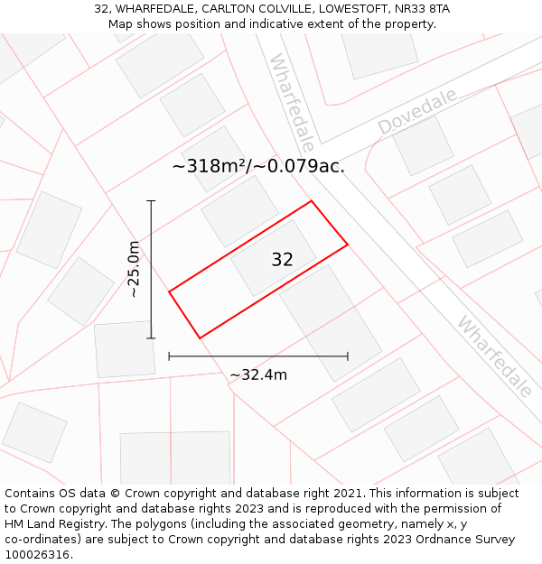32, WHARFEDALE, CARLTON COLVILLE, LOWESTOFT, NR33 8TA: Plot and title map