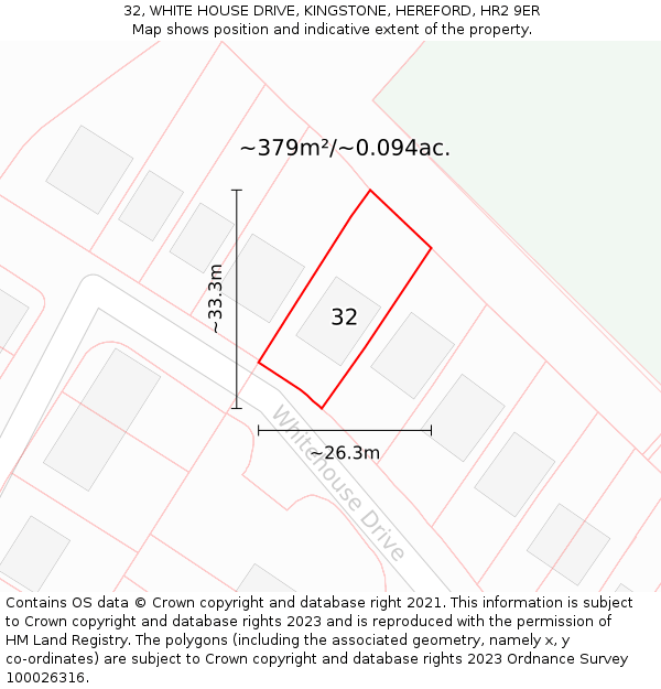 32, WHITE HOUSE DRIVE, KINGSTONE, HEREFORD, HR2 9ER: Plot and title map