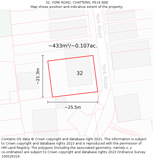 32, YORK ROAD, CHATTERIS, PE16 6EB: Plot and title map