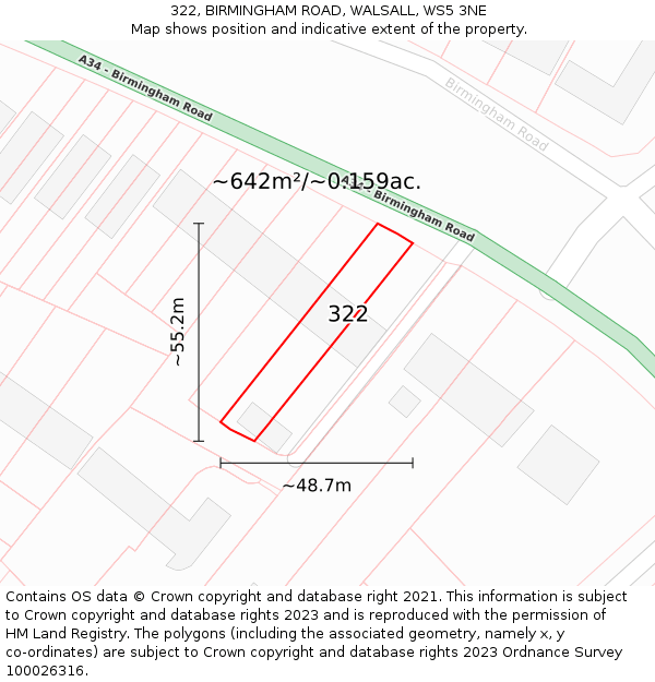 322, BIRMINGHAM ROAD, WALSALL, WS5 3NE: Plot and title map