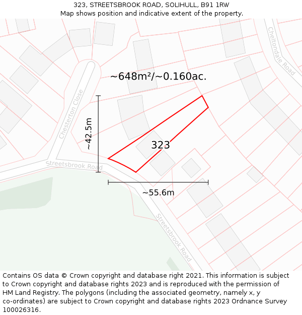 323, STREETSBROOK ROAD, SOLIHULL, B91 1RW: Plot and title map