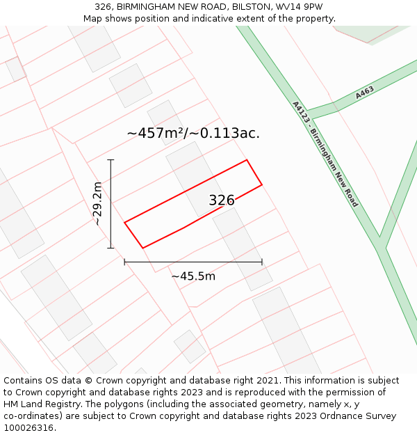 326, BIRMINGHAM NEW ROAD, BILSTON, WV14 9PW: Plot and title map