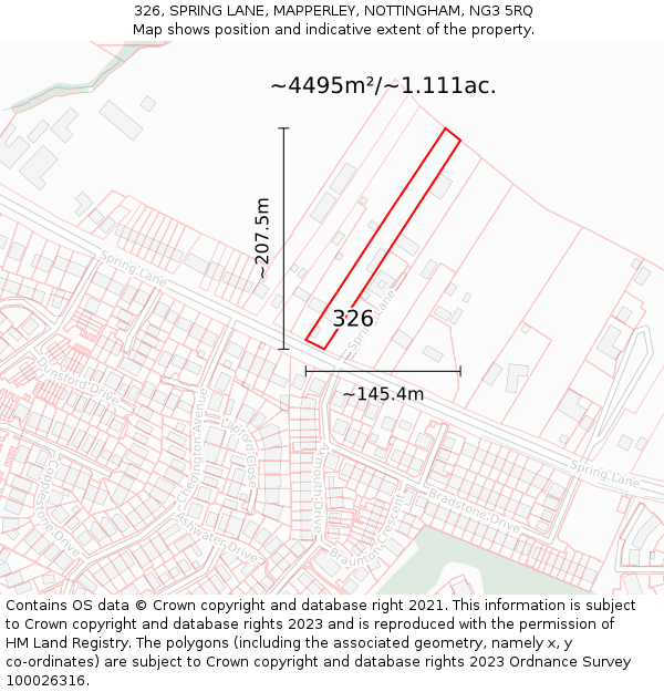 326, SPRING LANE, MAPPERLEY, NOTTINGHAM, NG3 5RQ: Plot and title map