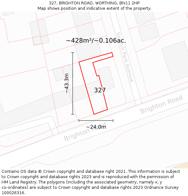 327, BRIGHTON ROAD, WORTHING, BN11 2HP: Plot and title map