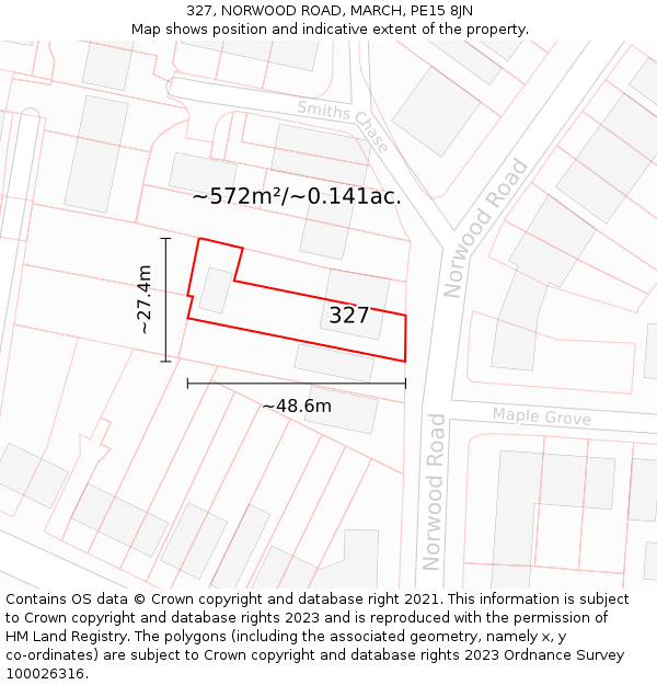 327, NORWOOD ROAD, MARCH, PE15 8JN: Plot and title map