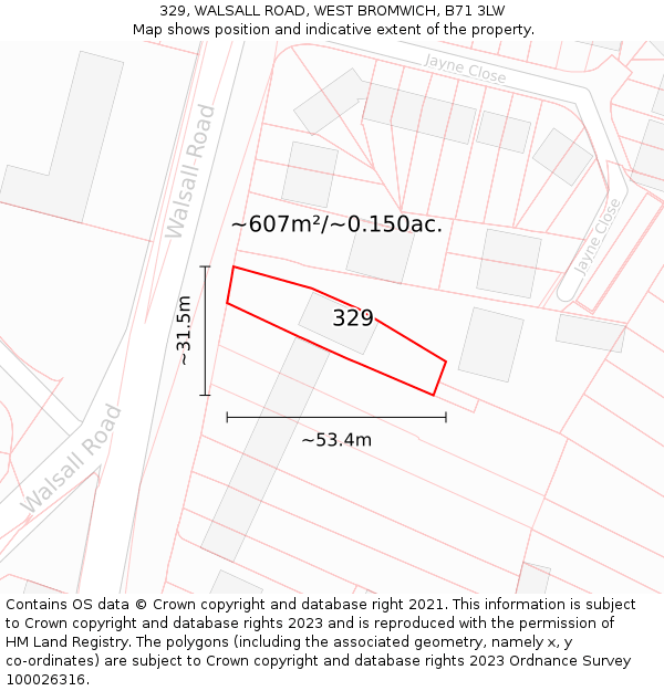 329, WALSALL ROAD, WEST BROMWICH, B71 3LW: Plot and title map