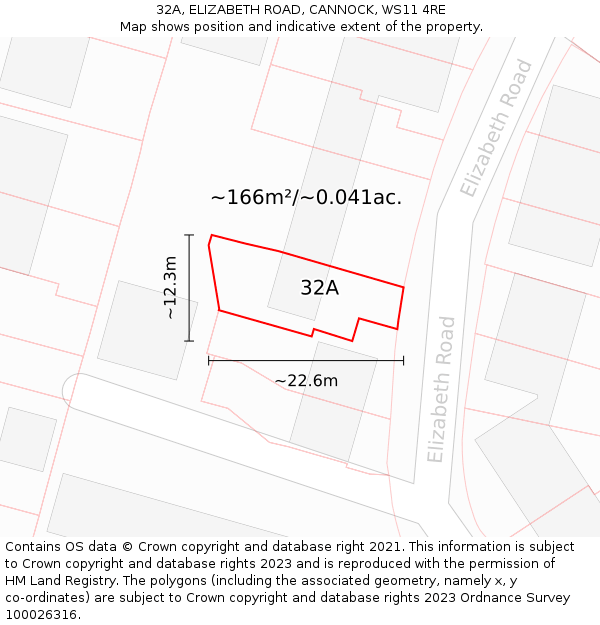 32A, ELIZABETH ROAD, CANNOCK, WS11 4RE: Plot and title map