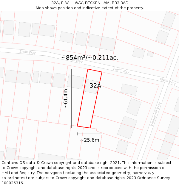 32A, ELWILL WAY, BECKENHAM, BR3 3AD: Plot and title map