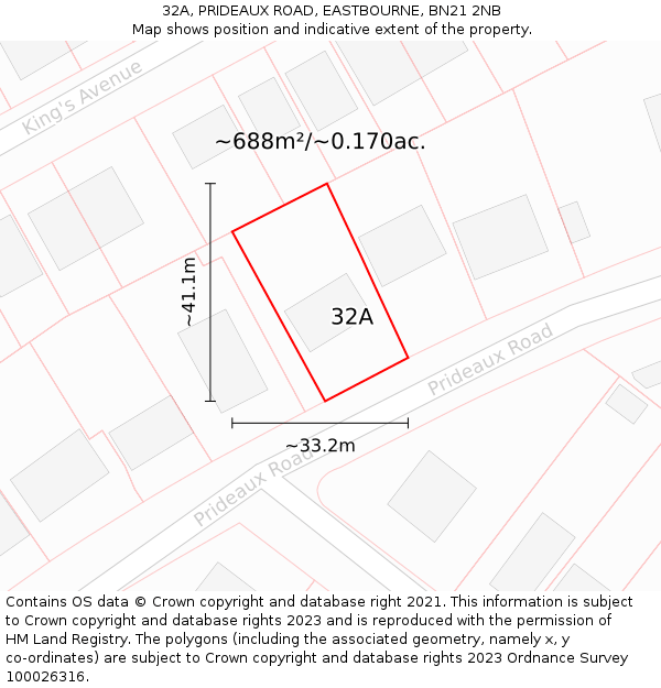 32A, PRIDEAUX ROAD, EASTBOURNE, BN21 2NB: Plot and title map