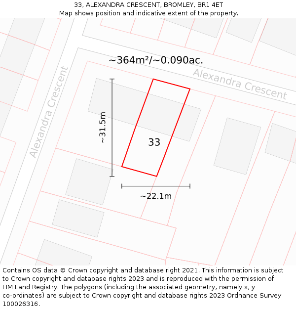 33, ALEXANDRA CRESCENT, BROMLEY, BR1 4ET: Plot and title map