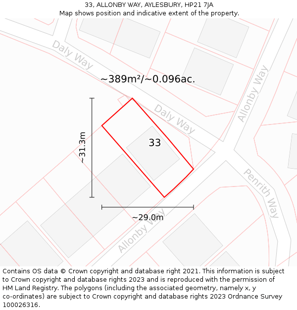 33, ALLONBY WAY, AYLESBURY, HP21 7JA: Plot and title map