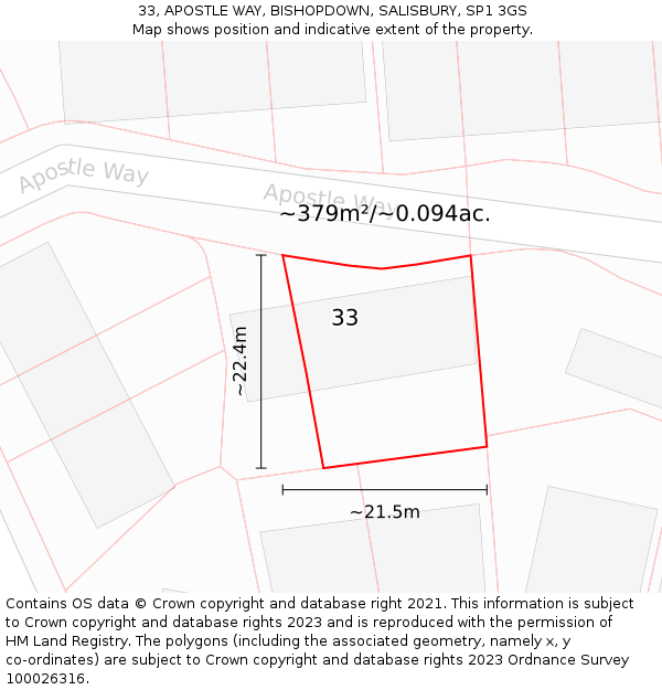 33, APOSTLE WAY, BISHOPDOWN, SALISBURY, SP1 3GS: Plot and title map