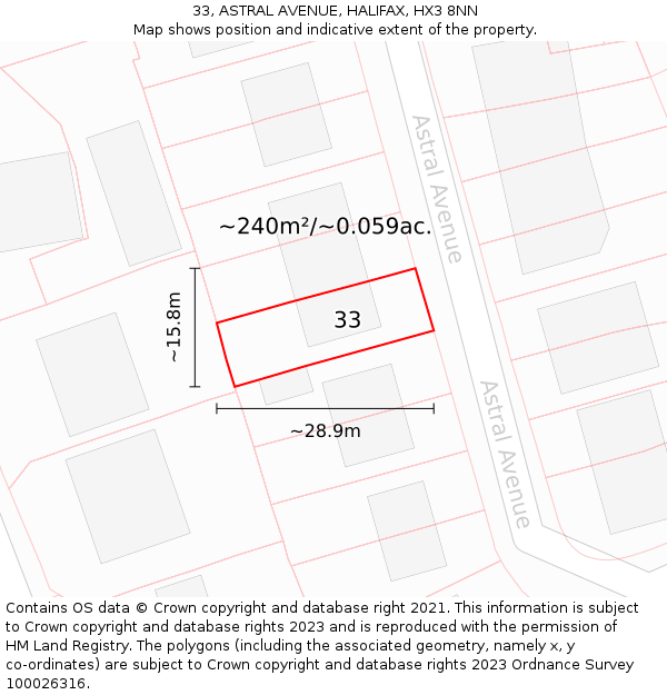 33, ASTRAL AVENUE, HALIFAX, HX3 8NN: Plot and title map