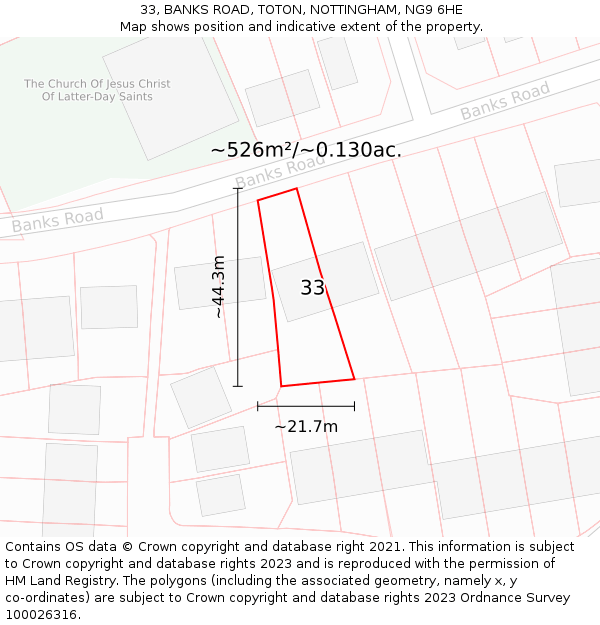 33, BANKS ROAD, TOTON, NOTTINGHAM, NG9 6HE: Plot and title map