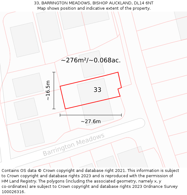 33, BARRINGTON MEADOWS, BISHOP AUCKLAND, DL14 6NT: Plot and title map