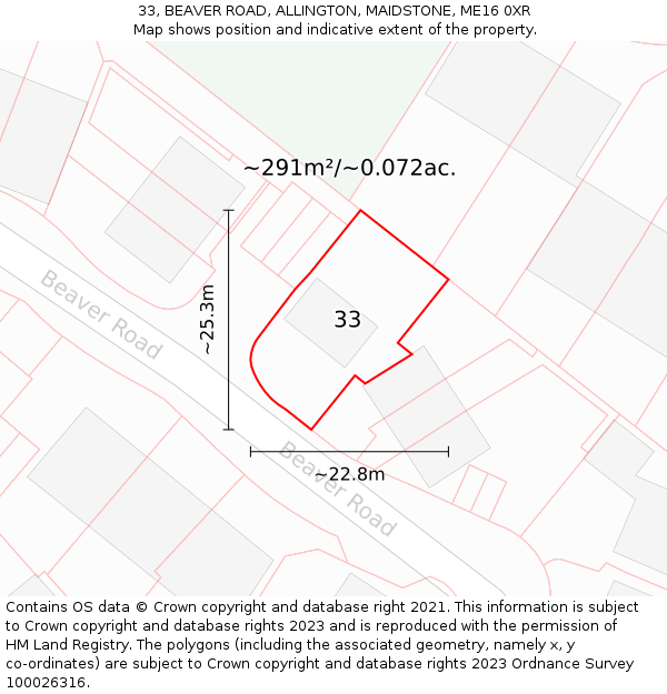 33, BEAVER ROAD, ALLINGTON, MAIDSTONE, ME16 0XR: Plot and title map