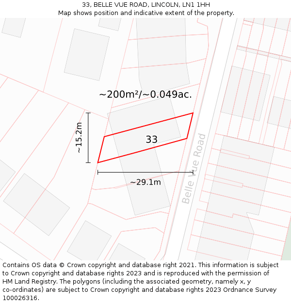 33, BELLE VUE ROAD, LINCOLN, LN1 1HH: Plot and title map