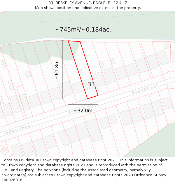 33, BERKELEY AVENUE, POOLE, BH12 4HZ: Plot and title map