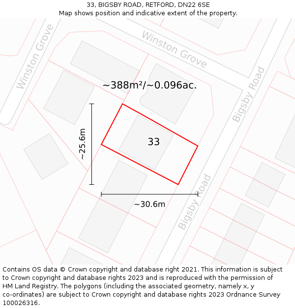 33, BIGSBY ROAD, RETFORD, DN22 6SE: Plot and title map