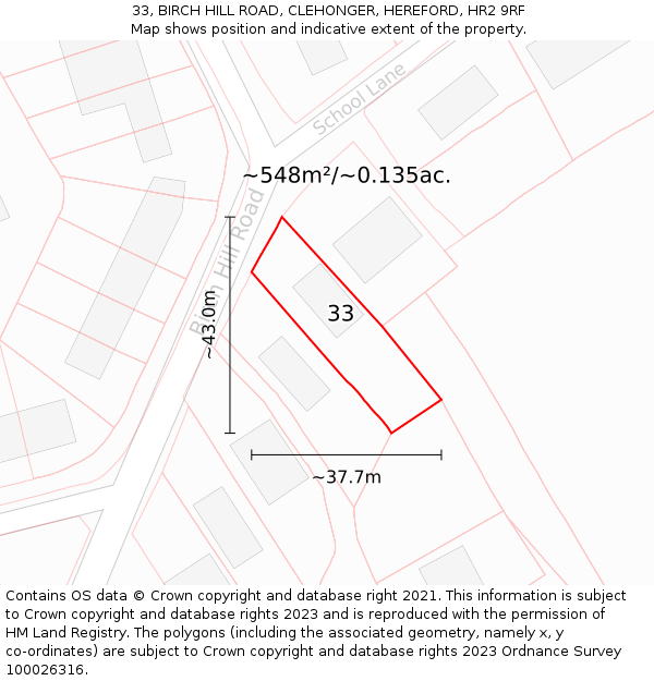 33, BIRCH HILL ROAD, CLEHONGER, HEREFORD, HR2 9RF: Plot and title map