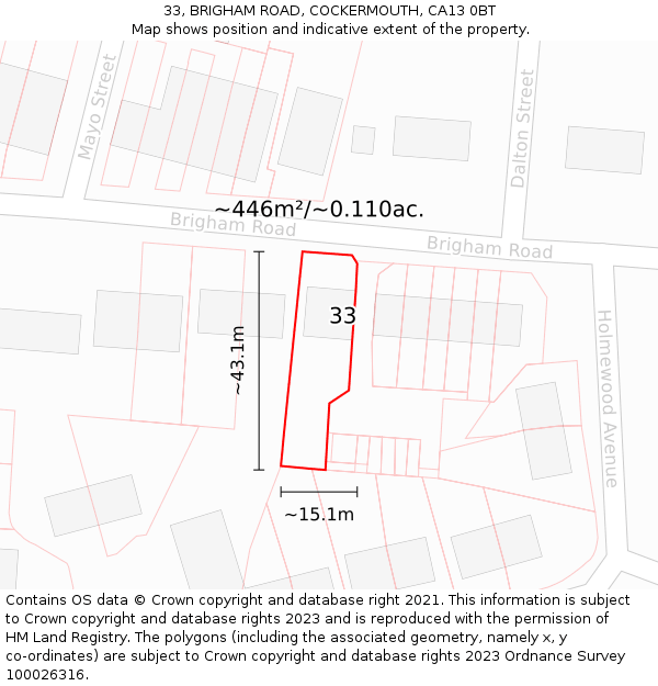 33, BRIGHAM ROAD, COCKERMOUTH, CA13 0BT: Plot and title map