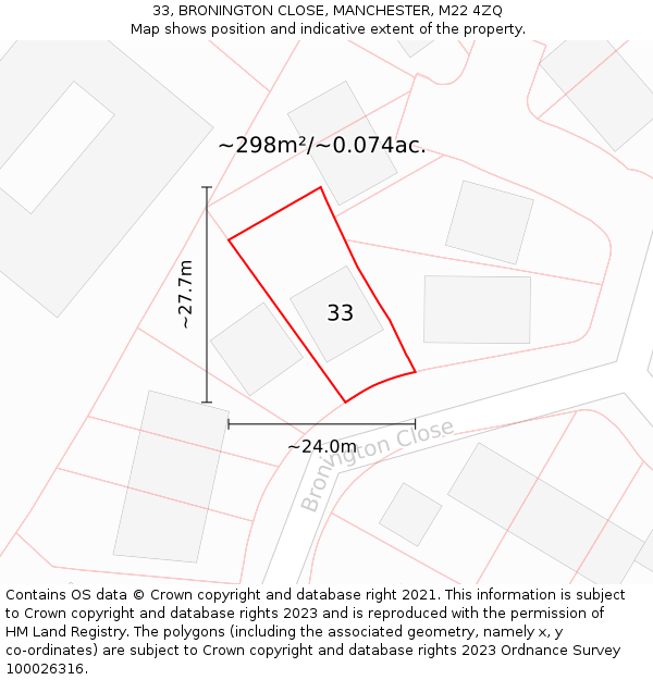 33, BRONINGTON CLOSE, MANCHESTER, M22 4ZQ: Plot and title map