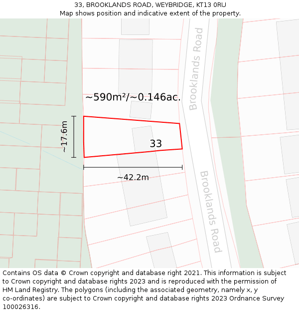 33, BROOKLANDS ROAD, WEYBRIDGE, KT13 0RU: Plot and title map