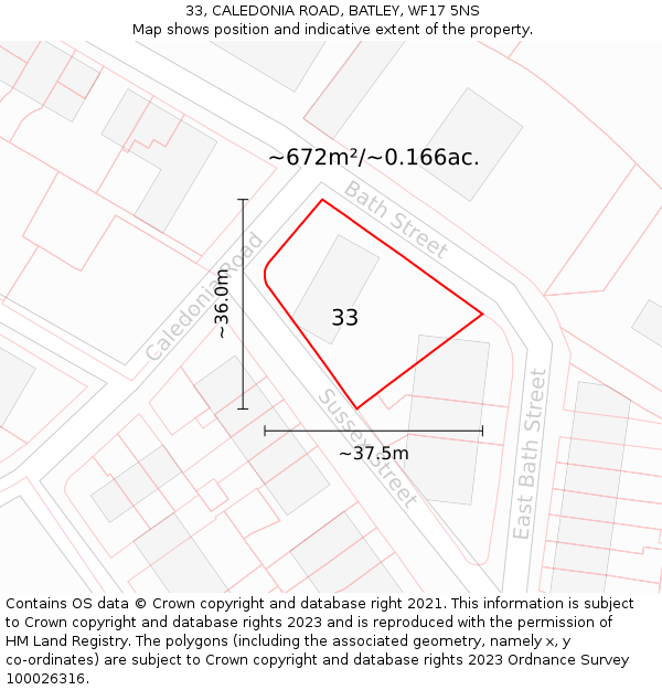 33, CALEDONIA ROAD, BATLEY, WF17 5NS: Plot and title map