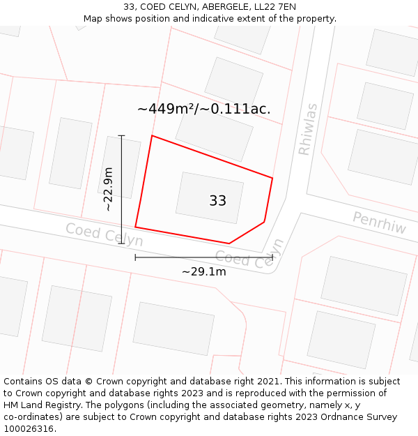 33, COED CELYN, ABERGELE, LL22 7EN: Plot and title map