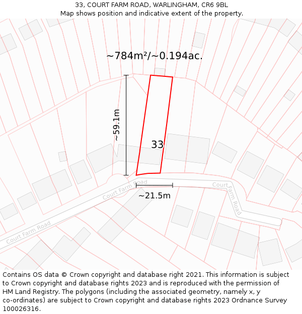 33, COURT FARM ROAD, WARLINGHAM, CR6 9BL: Plot and title map