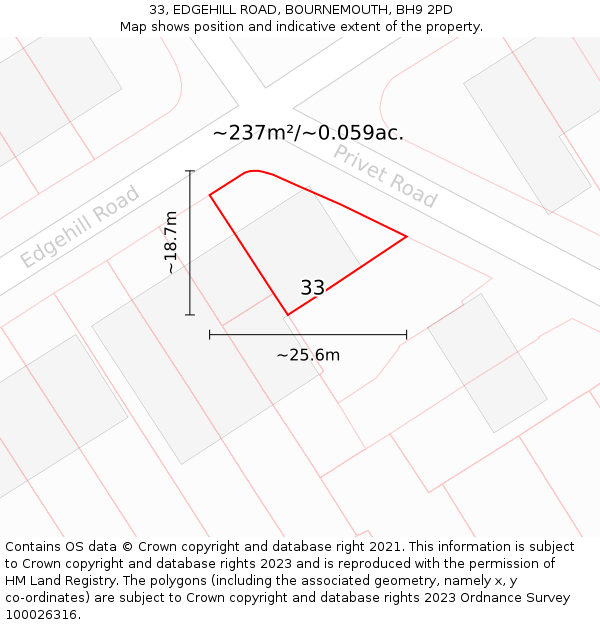 33, EDGEHILL ROAD, BOURNEMOUTH, BH9 2PD: Plot and title map