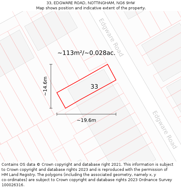 33, EDGWARE ROAD, NOTTINGHAM, NG6 9HW: Plot and title map