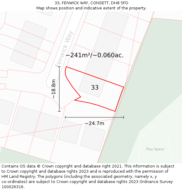 33, FENWICK WAY, CONSETT, DH8 5FD: Plot and title map