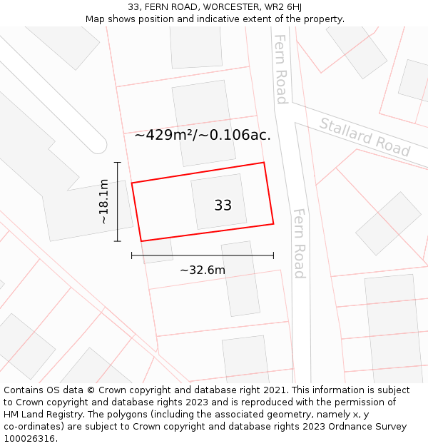 33, FERN ROAD, WORCESTER, WR2 6HJ: Plot and title map