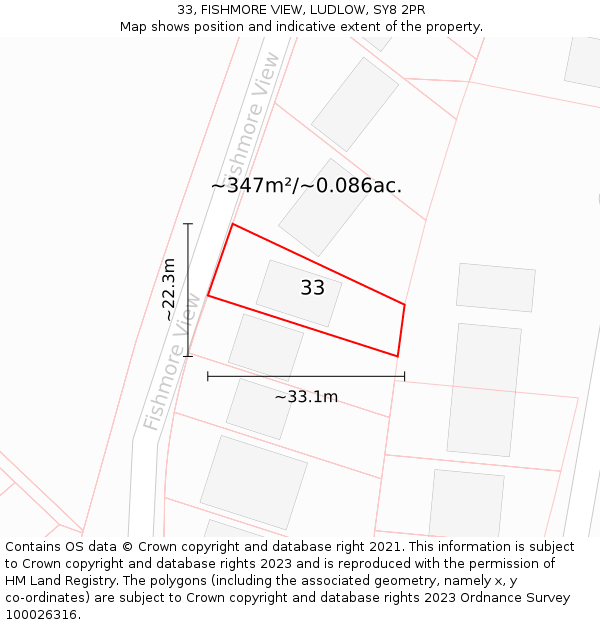 33, FISHMORE VIEW, LUDLOW, SY8 2PR: Plot and title map