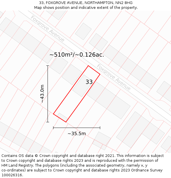 33, FOXGROVE AVENUE, NORTHAMPTON, NN2 8HG: Plot and title map