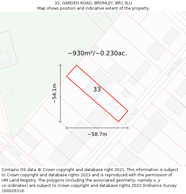 33, GARDEN ROAD, BROMLEY, BR1 3LU: Plot and title map